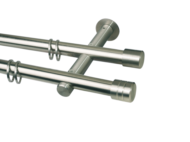 Gardinenstange Edelstahl 20 mm Rillenkappe doppelläufig