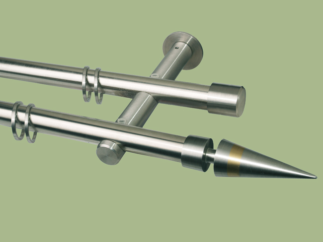 1417_0 Gardinenstange Edelstahl 20 mm Kegel Bicolor Messing doppl.